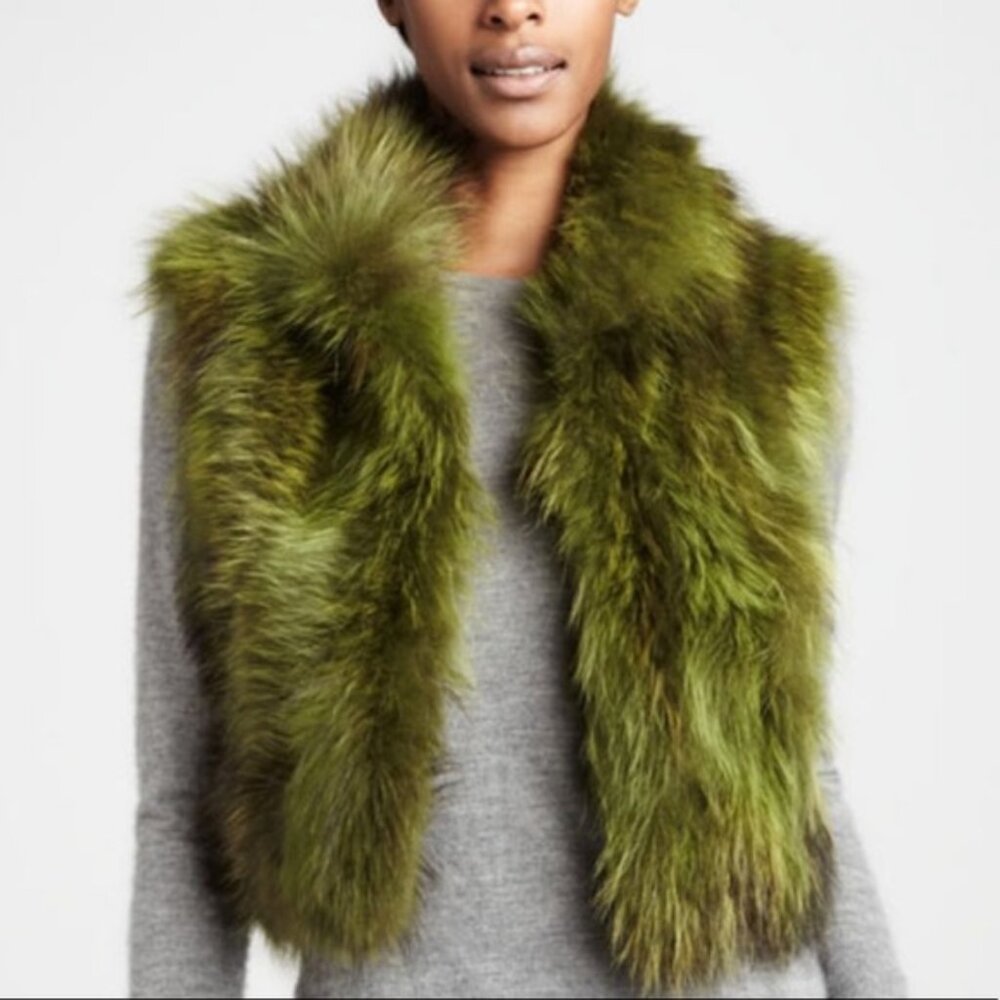 NEW ADRIENNE LANDAU Neiman Marcus green sleeveless fur bolero cropped Vest L